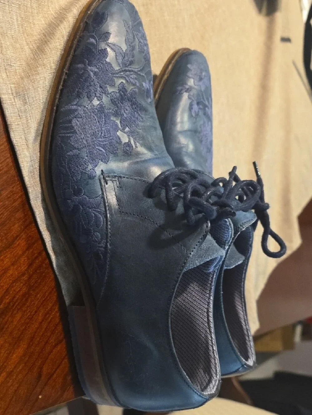 Steve Madden Navy Floral Embroidered Leather Derby Shoes